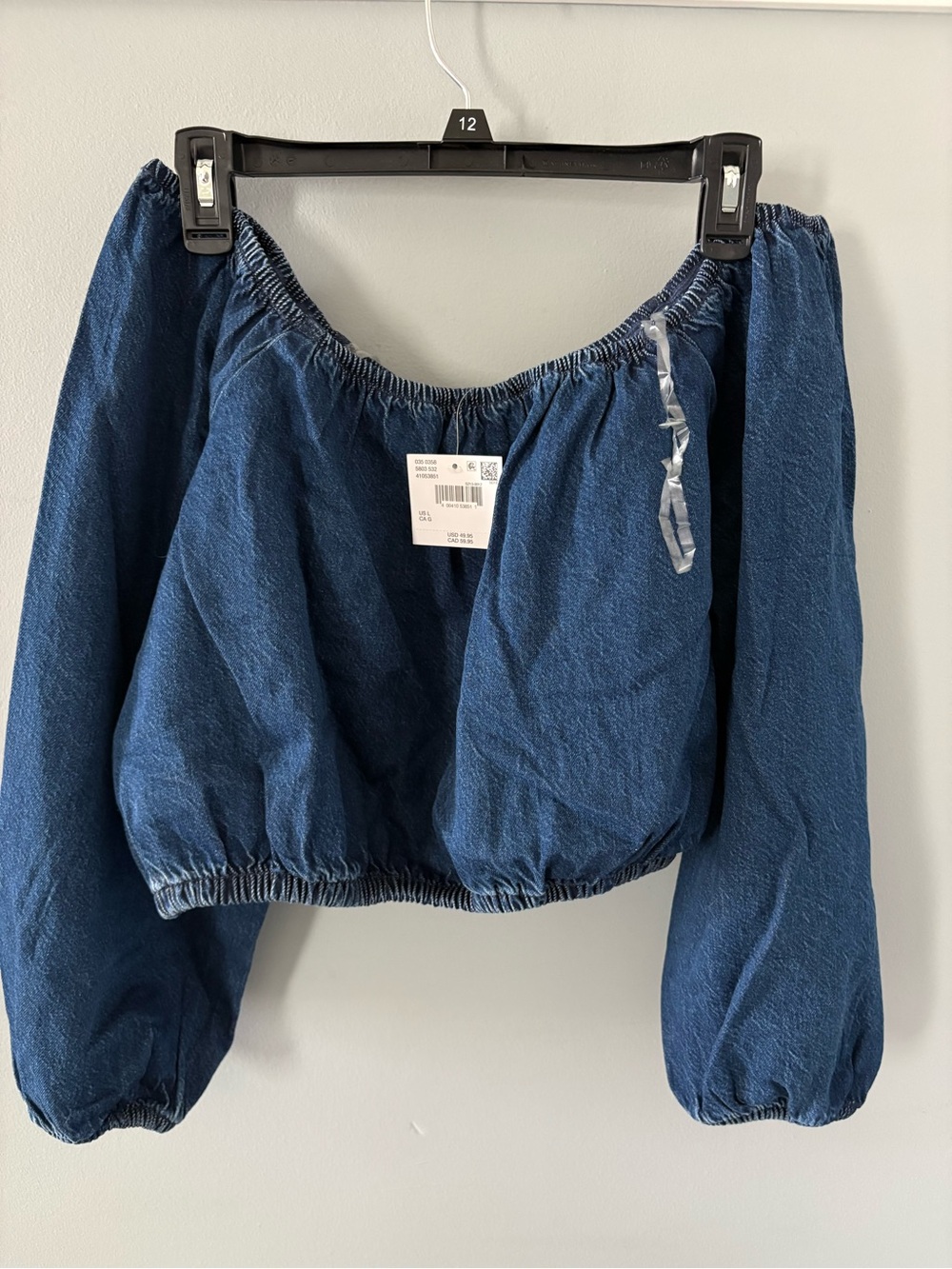 American Eagle Outfitters Dark Blue Off-Shoulder Denim Crop Top